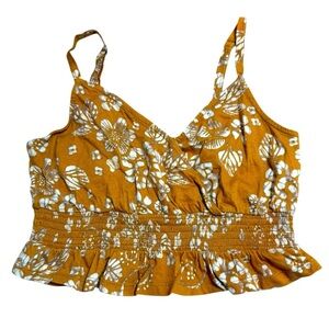 Aeropostale Smocked Peplum Floral Crop Top Sz S Mustard Yellow Boho Summer